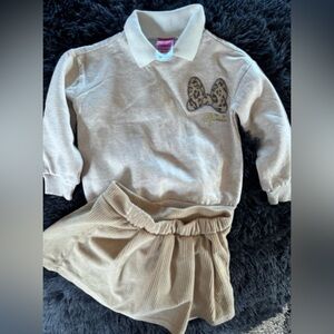 Minnie Mouse Beige Long-Sleeve Shirt with Skirt Set